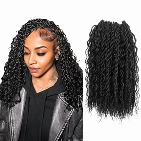 Boho Twist Crochet Hair 12 Inch, 8 Packs Wavy Senegalese Twist Crochet Hair with Curly Ends, Black Pre-Looped Pre-Twisted Island Style Goddess Passion Braids (120 Strands, 1B)