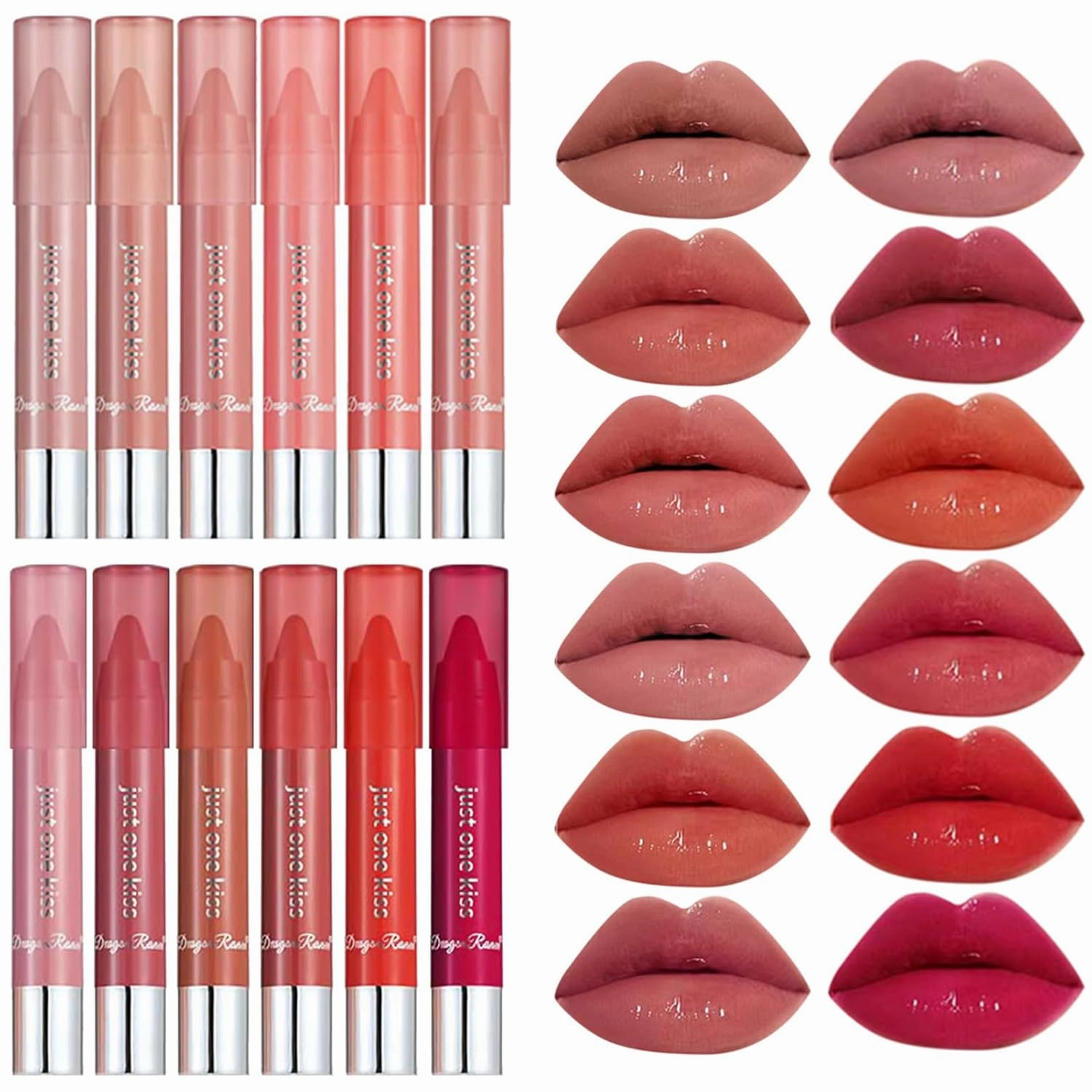 BONNIE CHOICE 12Pcs Moisturizing Gloosy Nude Lipstick Set, Waterproof Long Lasting Non-Stick Cup 24 Hour Nude Lip Crayon Pencil Makeup Cosmetic Nude Lip Liner Pen Set for Women Christmas Gifts