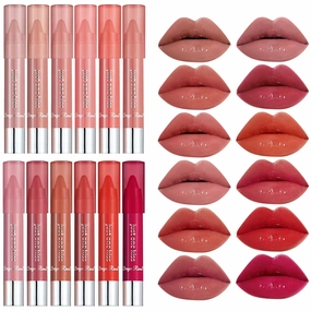 BONNIE CHOICE 12Pcs Moisturizing Gloosy Nude Lipstick Set, Waterproof Long Lasting Non-Stick Cup 24 Hour Nude Lip Crayon Pencil Makeup Cosmetic Nude Lip Liner Pen Set for Women Christmas Gifts