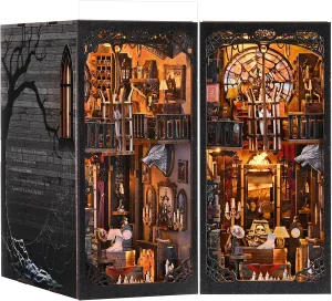 Book Nook Kits for Adults, DIY Book Nook Kit Miniature House Dollhouse Kit, Booknook Bookend Bookshelf Decor Alley Model Build with Dust Cover
