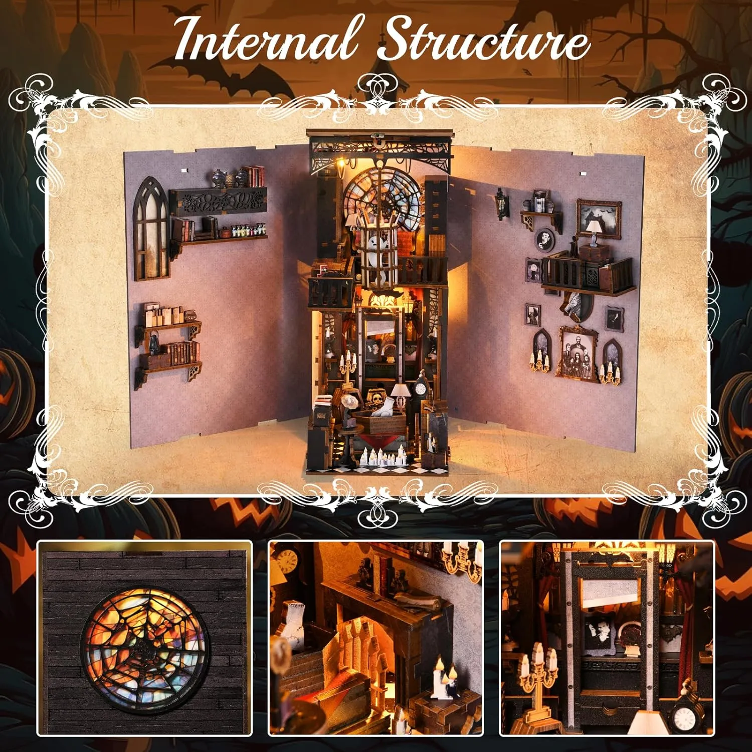 Book Nook Kits for Adults, DIY Book Nook Kit Miniature House Dollhouse Kit, Booknook Bookend Bookshelf Decor Alley Model Build with Dust Cover