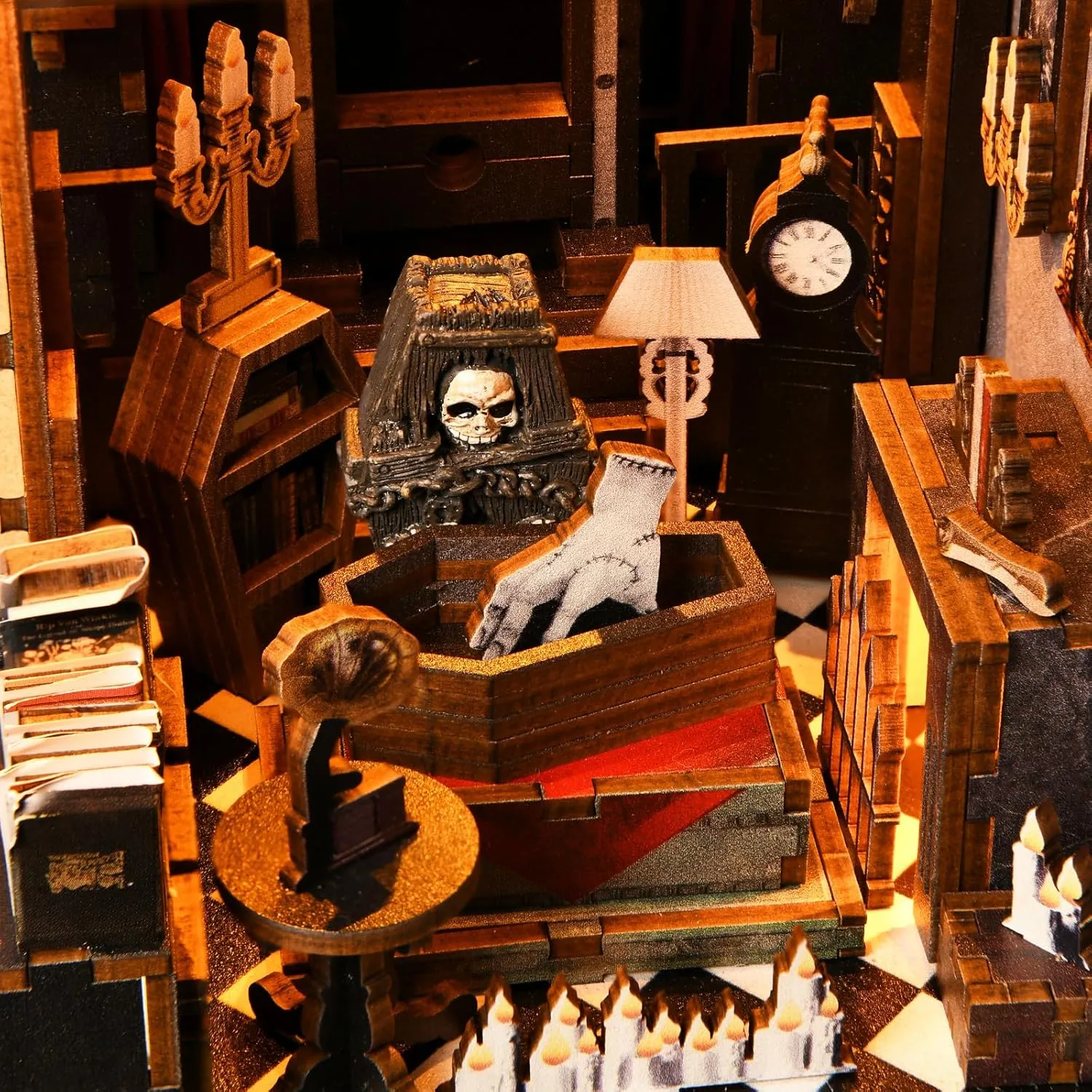 Book Nook Kits for Adults, DIY Book Nook Kit Miniature House Dollhouse Kit, Booknook Bookend Bookshelf Decor Alley Model Build with Dust Cover