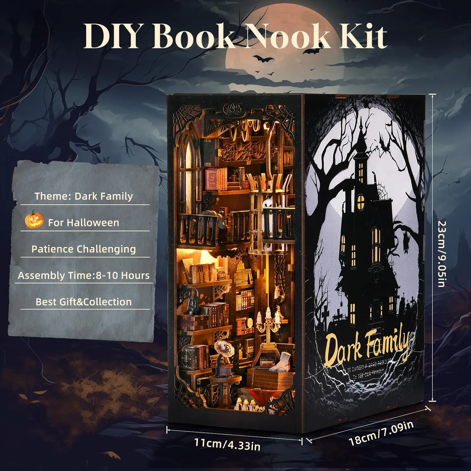 Book Nook Kits for Adults, DIY Book Nook Kit Miniature House Dollhouse Kit, Booknook Bookend Bookshelf Decor Alley Model Build with Dust Cover