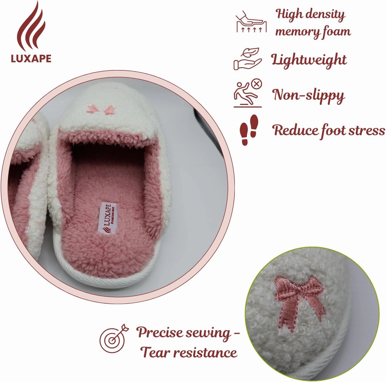 Bow Slippers Coquette Pink Slippers Memory Foam Cute Plush Fluffy Warm Fur slippers Indoor House Home Winter