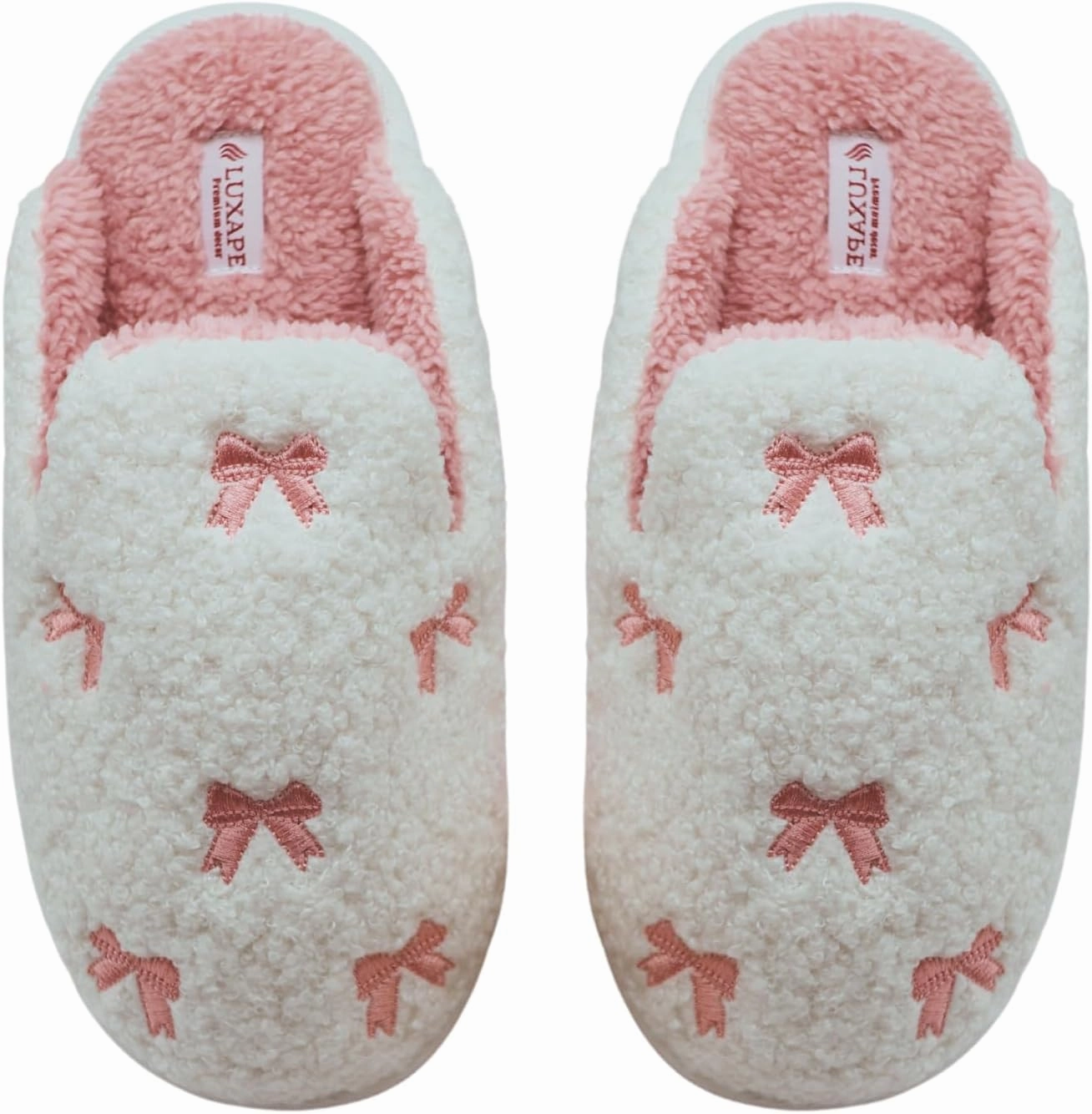 Bow Slippers Coquette Pink Slippers Memory Foam Cute Plush Fluffy Warm Fur slippers Indoor House Home Winter