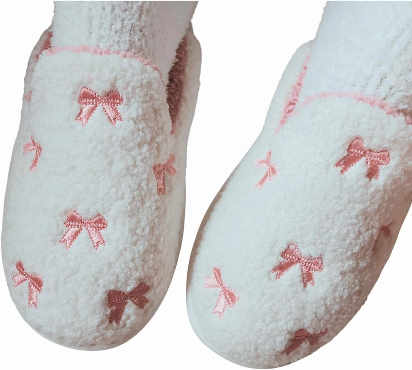 Bow Slippers Coquette Pink Slippers Memory Foam Cute Plush Fluffy Warm Fur slippers Indoor House Home Winter
