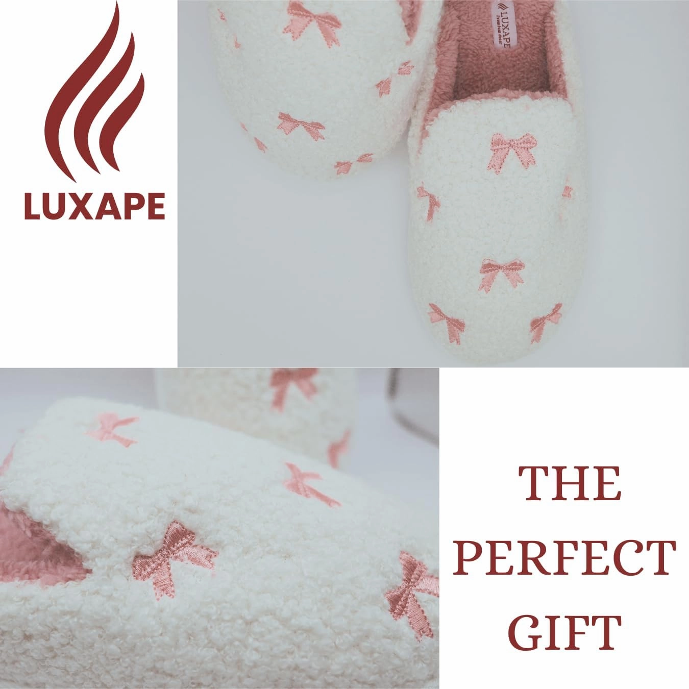 Bow Slippers Coquette Pink Slippers Memory Foam Cute Plush Fluffy Warm Fur slippers Indoor House Home Winter
