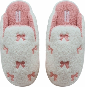 Bow Slippers Coquette Pink Slippers Memory Foam Cute Plush Fluffy Warm Fur slippers Indoor House Home Winter