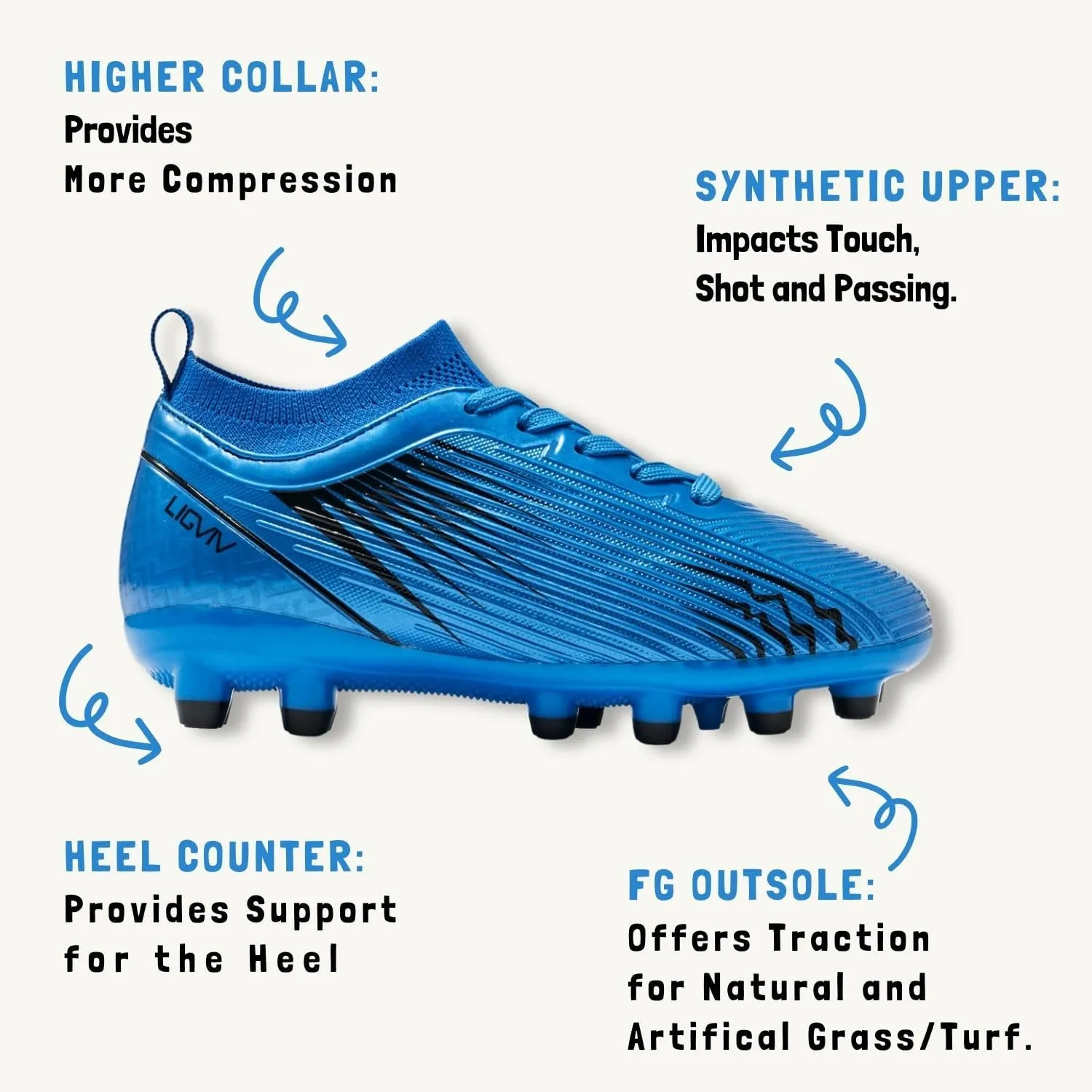 Boys Girls Soccer Cleats - Kids Dynamic Collar Football Shoes - Firm Ground Outdoor(Toddler/Little Kid/Big Kid)