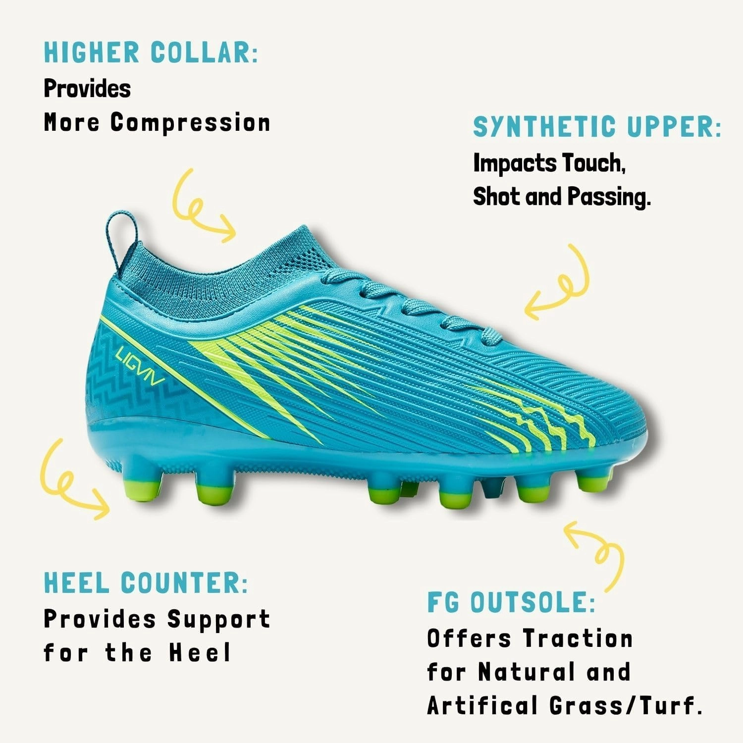 Boys Girls Soccer Cleats - Kids Dynamic Collar Football Shoes - Firm Ground Outdoor(Toddler/Little Kid/Big Kid)