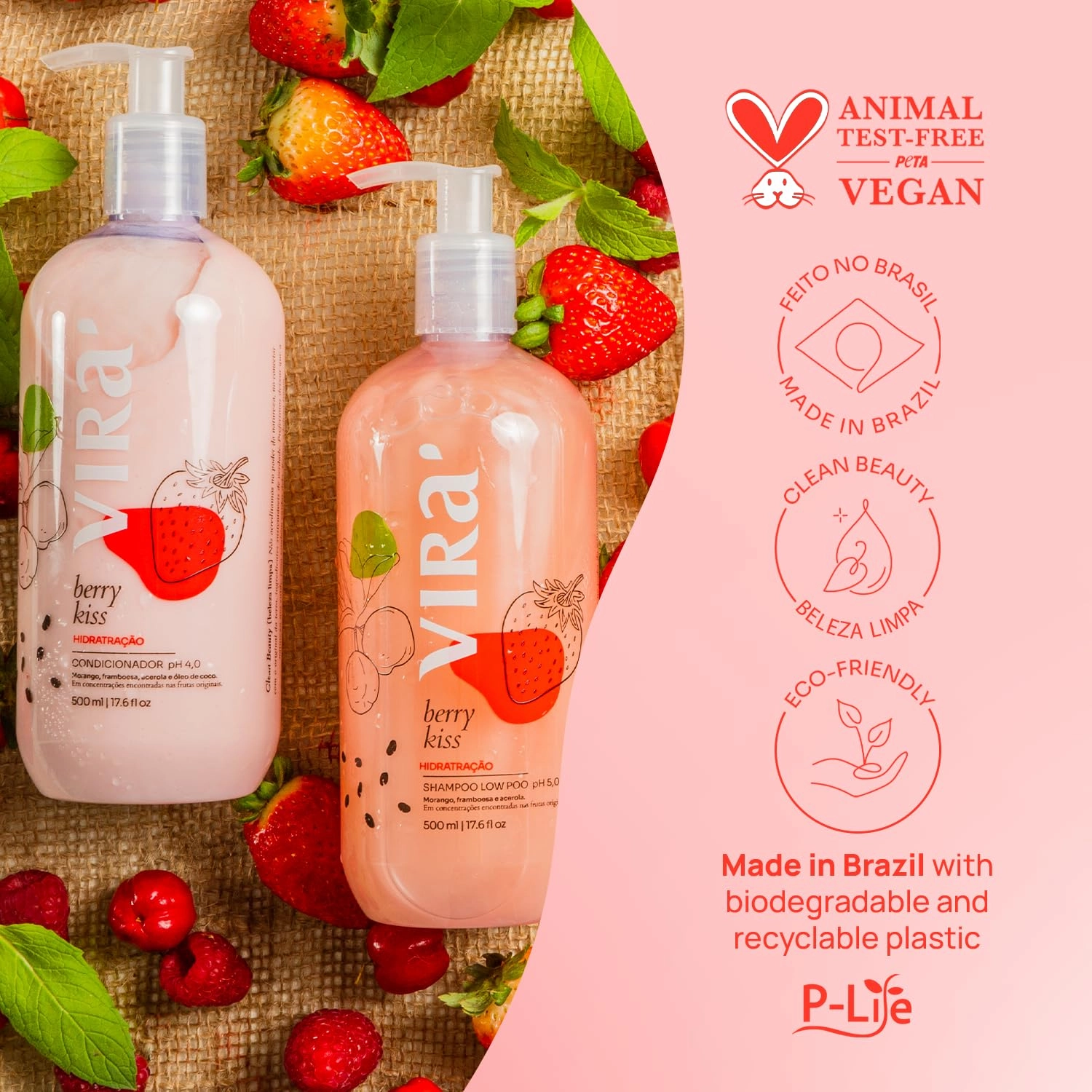 Brazilian Shampoo and Conditioner Set, All Hair Types, Deep Moisturizing & Nourishment Treatment, Extra Glow, Hydrating, Strawberry & Raspberry 17.6 Fl Oz Each