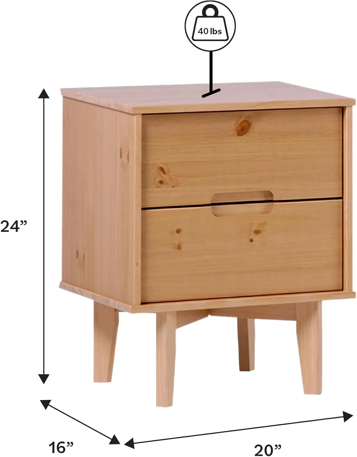 Brynn Modern Solid Wood Groove Handle Nightstand 24 Inch Natural Pine