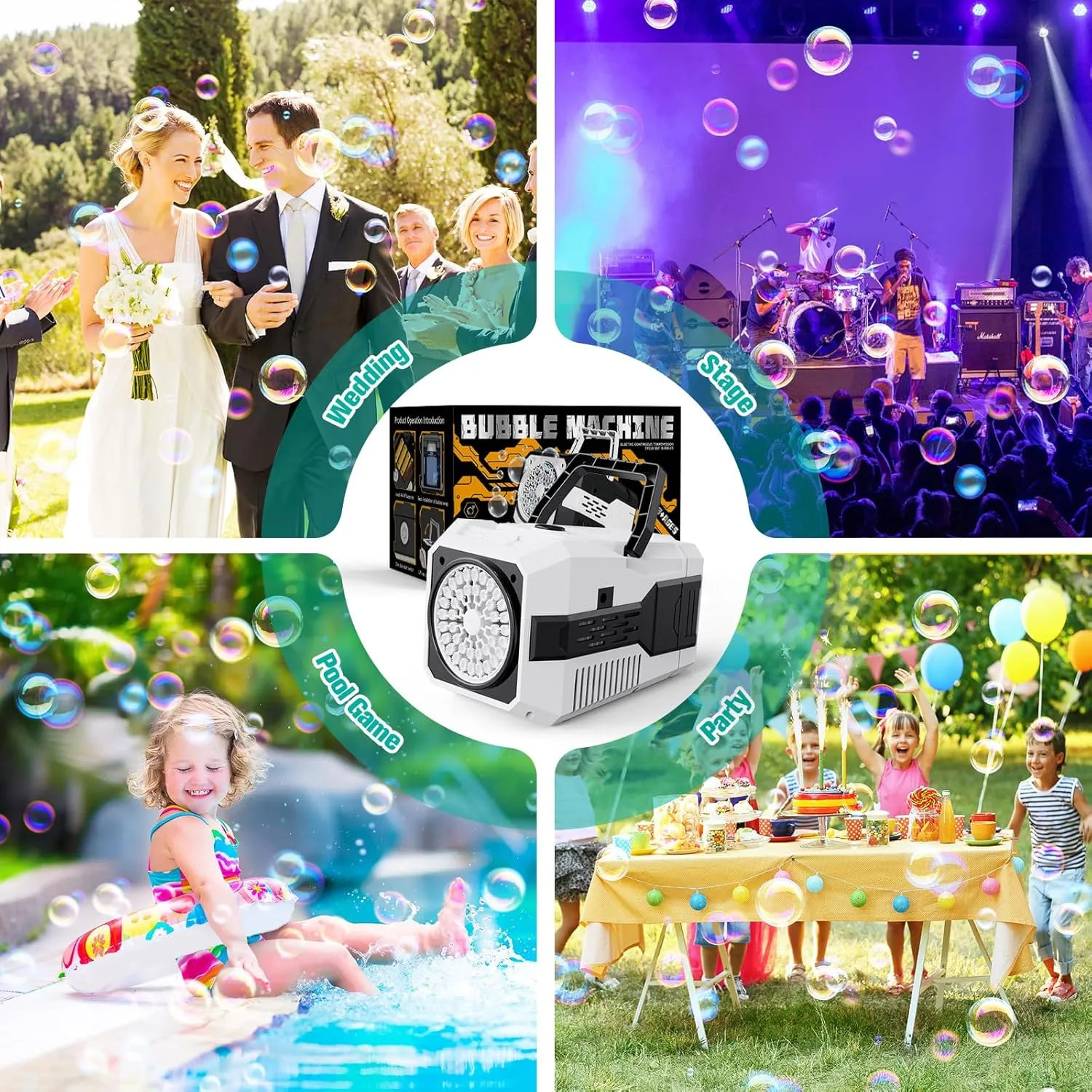 Bubble Machine for Kids, Automatic Bubble Blower 2 Speed Modes with Adjustable Stand, 40 Holes Electric Bubble Maker Toy 15000  Bubbles Per Minute with Solution for Outdoor Party Wedding