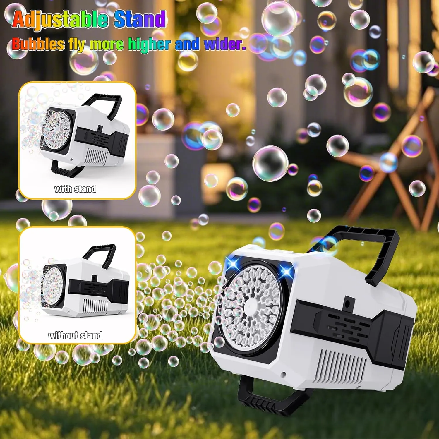 Bubble Machine for Kids, Automatic Bubble Blower 2 Speed Modes with Adjustable Stand, 40 Holes Electric Bubble Maker Toy 15000  Bubbles Per Minute with Solution for Outdoor Party Wedding
