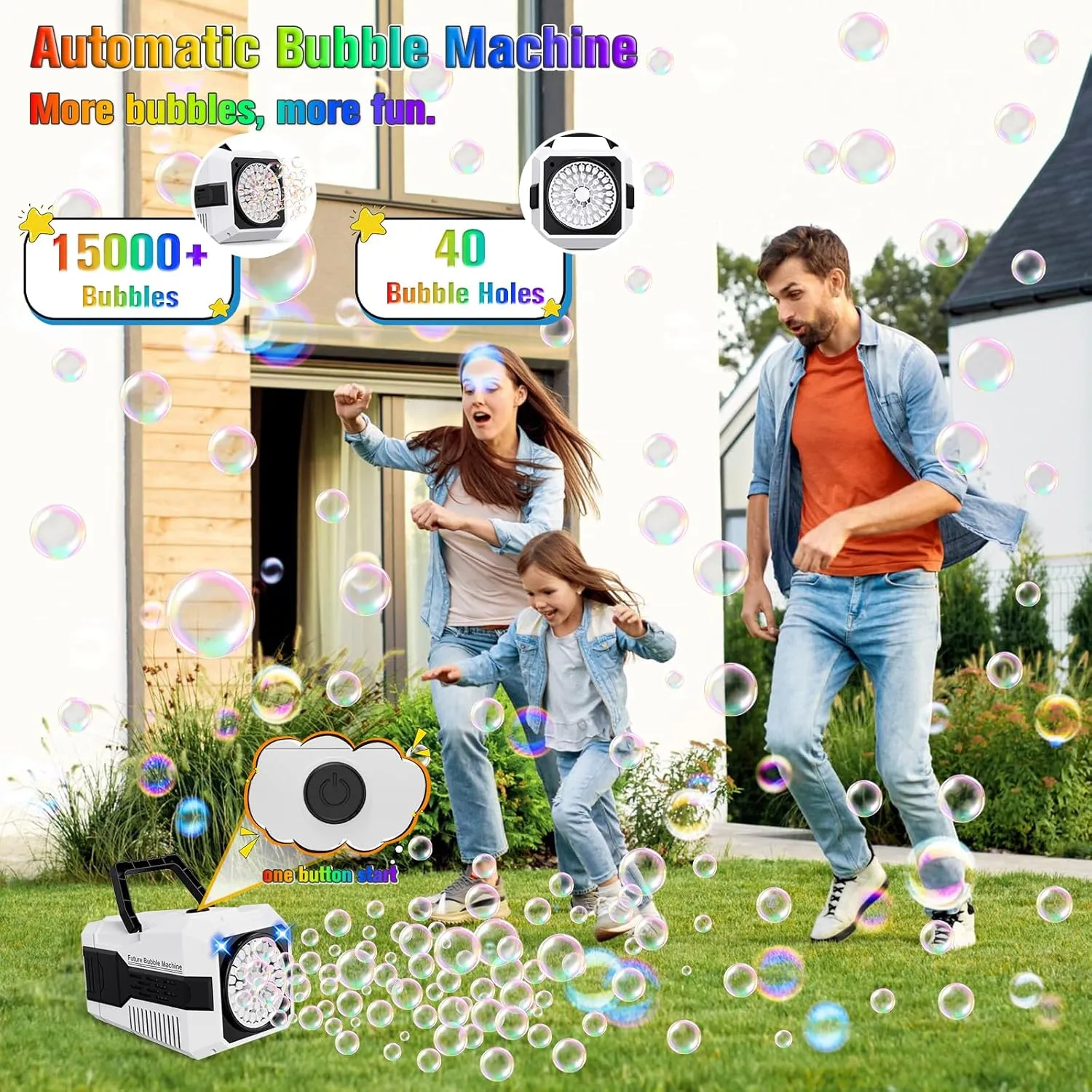 Bubble Machine for Kids, Automatic Bubble Blower 2 Speed Modes with Adjustable Stand, 40 Holes Electric Bubble Maker Toy 15000  Bubbles Per Minute with Solution for Outdoor Party Wedding