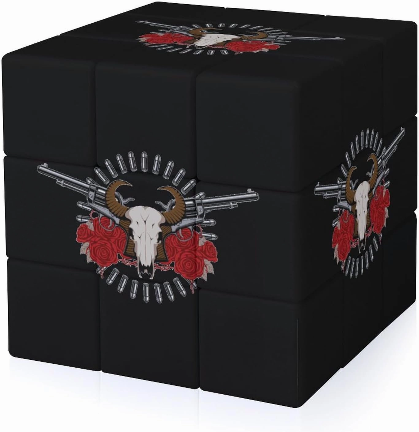 Bull Skull Rose Gun Funny 3x3x3 Cube Smooth Lightweight Puzzle for Adult Graphic Printing Travel
