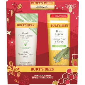 Burt's Bees Christmas Gifts, 3 Body Care Stocking Stuffers Products, Hydration Station Set - Unscented Lip Balm, Gentle Cream Cleanser & Aloe Shea Butter Body Lotion