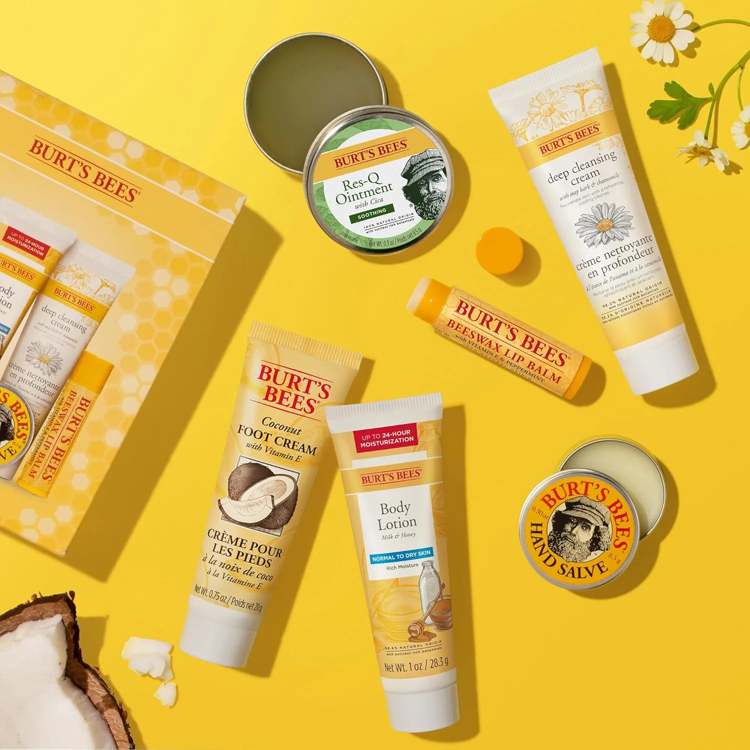 Burt's Bees Gifts Ideas - Timeless Minis Set, 6 Products - Beeswax Lip Balm, Coconut Foot Cream, Honey Body Lotion, Deep Cleansing Cream, Res-Q Ointment & Hand Salve