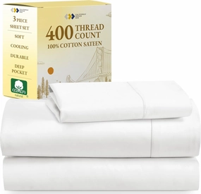 California Design Den Natural 100% Cotton Sheets, Twin Sheets Set, 400 Thread Count Sateen Bedding for Dorm Rooms & Adults, Deep Pockets with All Around Elastic, Cool & Durable - Antique White