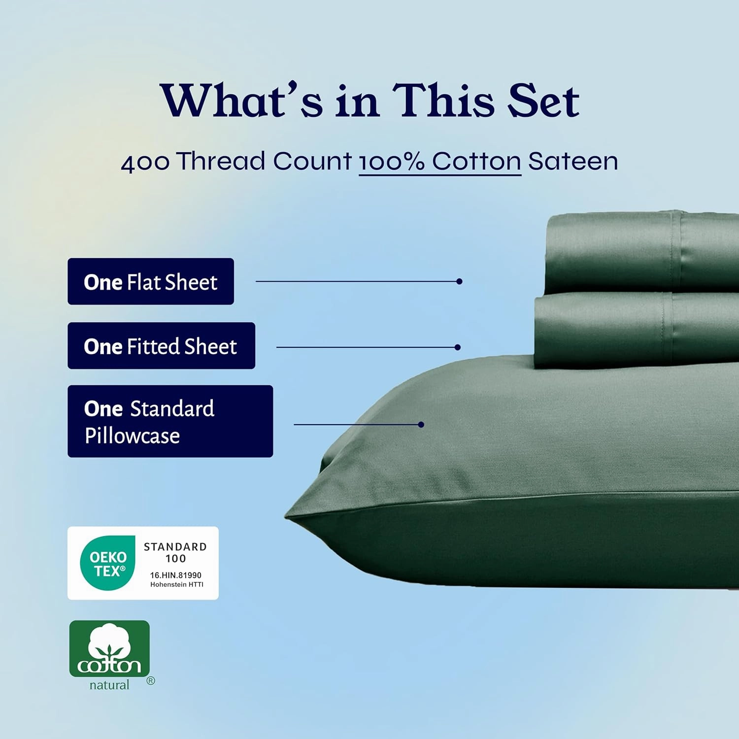 California Design Den Soft Twin Sheets Set - 400 Thread Count Sateen, Natural 100% Cotton Sheets, Deep Pockets, Cooling and Durable Bedding Set for Dorm Rooms & Adults - Hunter Green
