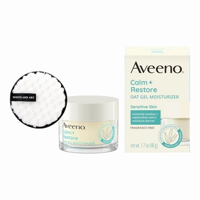 Calm and Restore Oat Gel Moisturizer, 1.7 Oz - Lightweight Moisturizing Cream for Face | Bundled with Reusable Makeup Pad, Facial Moisturizing Cream for Sensitive Skin [Pack 1]