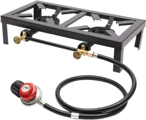 Camping Stove 2-Burner Gas Stove Propane Burner with 0-10PSI Regulator Hose Adjustable Outdoor Camping Stove Free Standing Gas Cooker for Outdoor Camping