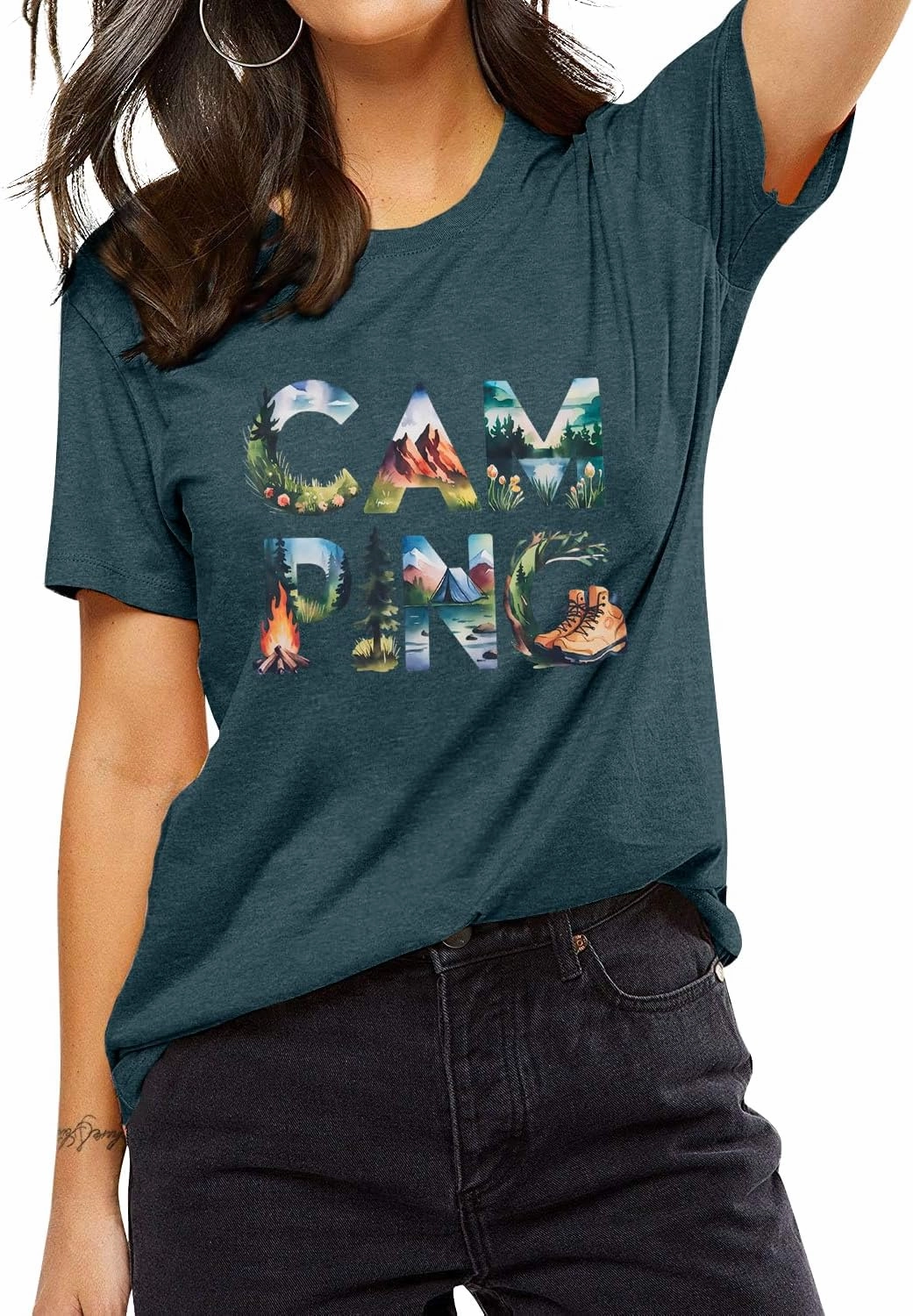 Camping Shirts Hiking Adventure T-Shirt: Camper Gifts Tops Women Vintage Mountain Nature Graphic Tees Short Sleeve Outfit