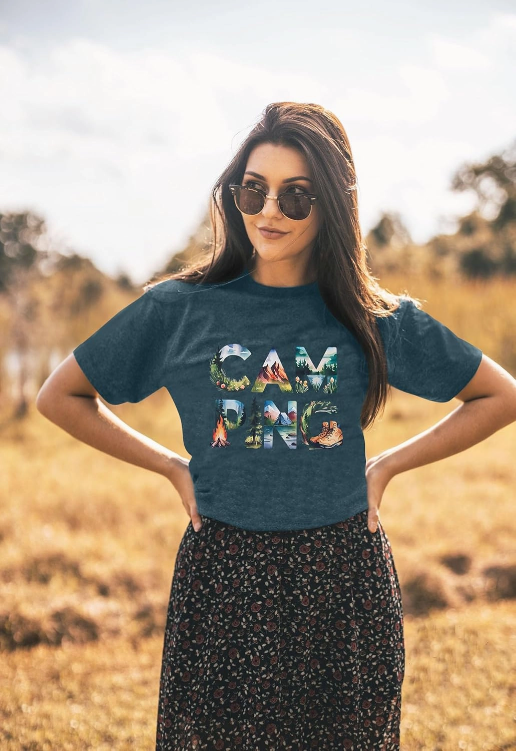 Camping Shirts Hiking Adventure T-Shirt: Camper Gifts Tops Women Vintage Mountain Nature Graphic Tees Short Sleeve Outfit