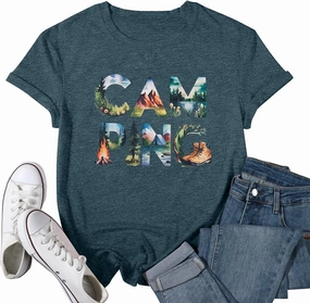 Camping Shirts Hiking Adventure T-Shirt: Camper Gifts Tops Women Vintage Mountain Nature Graphic Tees Short Sleeve Outfit