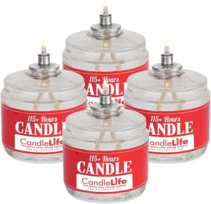 CandleLife Emergency Survival Candle (Set of 4) - 115 Hours Long Lasting Burning Time - Great Source of Light for Blackout, Camping, Fishing and Hunting - Smoke & Odor-Free | Clear Mist