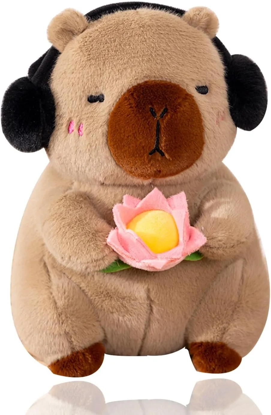 Capybara Stuffed Animal Capybara Plush Toy with Headphones and Pink Rose, Capybara Plush Soft Capybara Plush Doll Pillow Home Birthday Decorations Gifts for Kids Girls and Boys15 inch