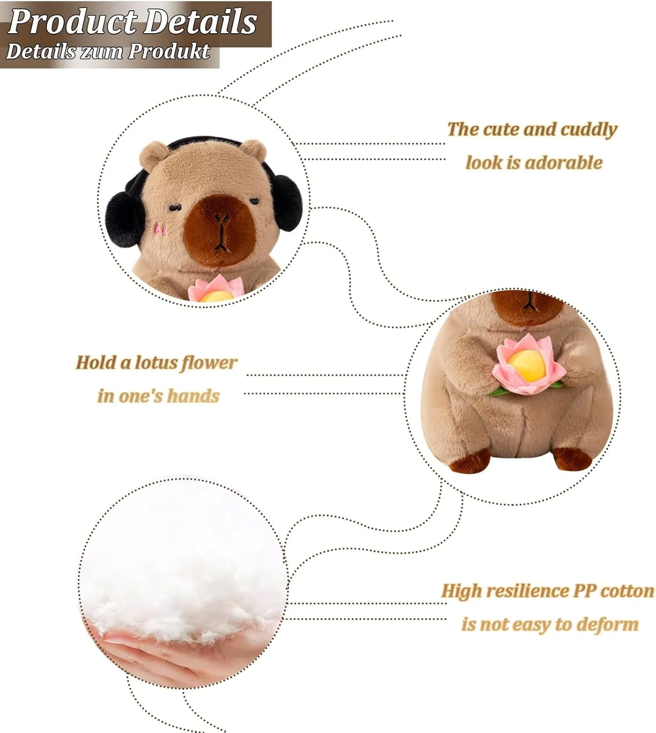 Capybara Stuffed Animal Capybara Plush Toy with Headphones and Pink Rose, Capybara Plush Soft Capybara Plush Doll Pillow Home Birthday Decorations Gifts for Kids Girls and Boys15 inch