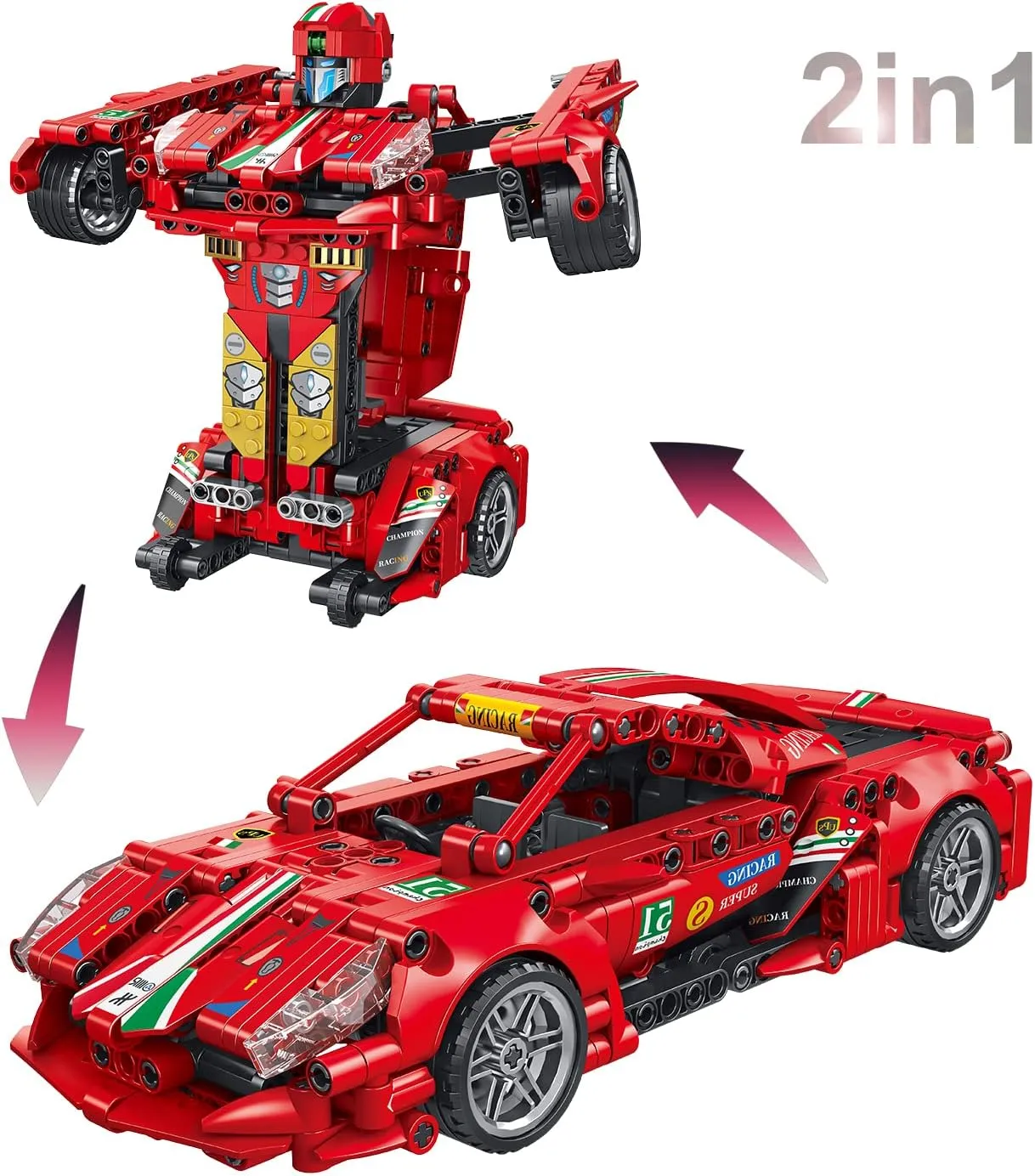 Car Building Blocks Toys for Kids Adult 2 in 1 Transform into Robot Building Kit Pull Back Sports Race Cool Car Technical Model Set for Boys Girls Age 6  (696 Pieces)