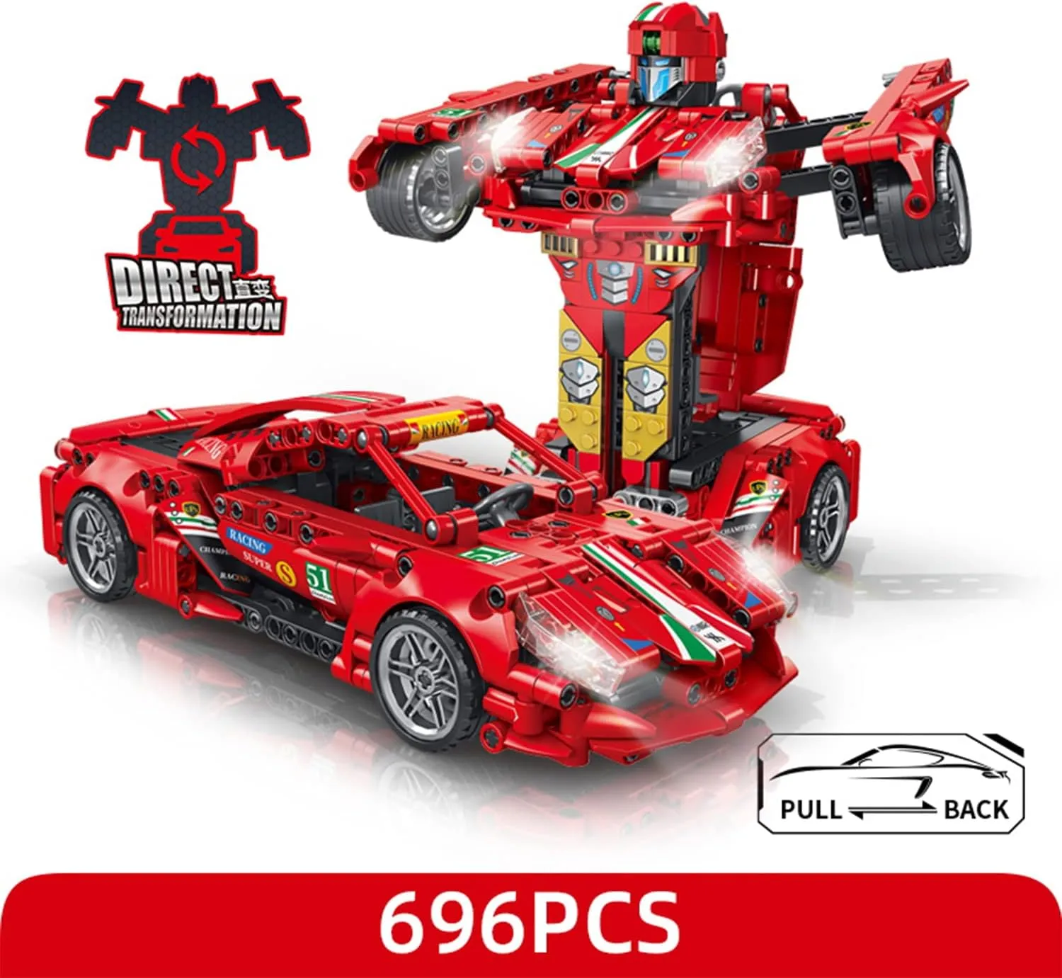 Car Building Blocks Toys for Kids Adult 2 in 1 Transform into Robot Building Kit Pull Back Sports Race Cool Car Technical Model Set for Boys Girls Age 6  (696 Pieces)