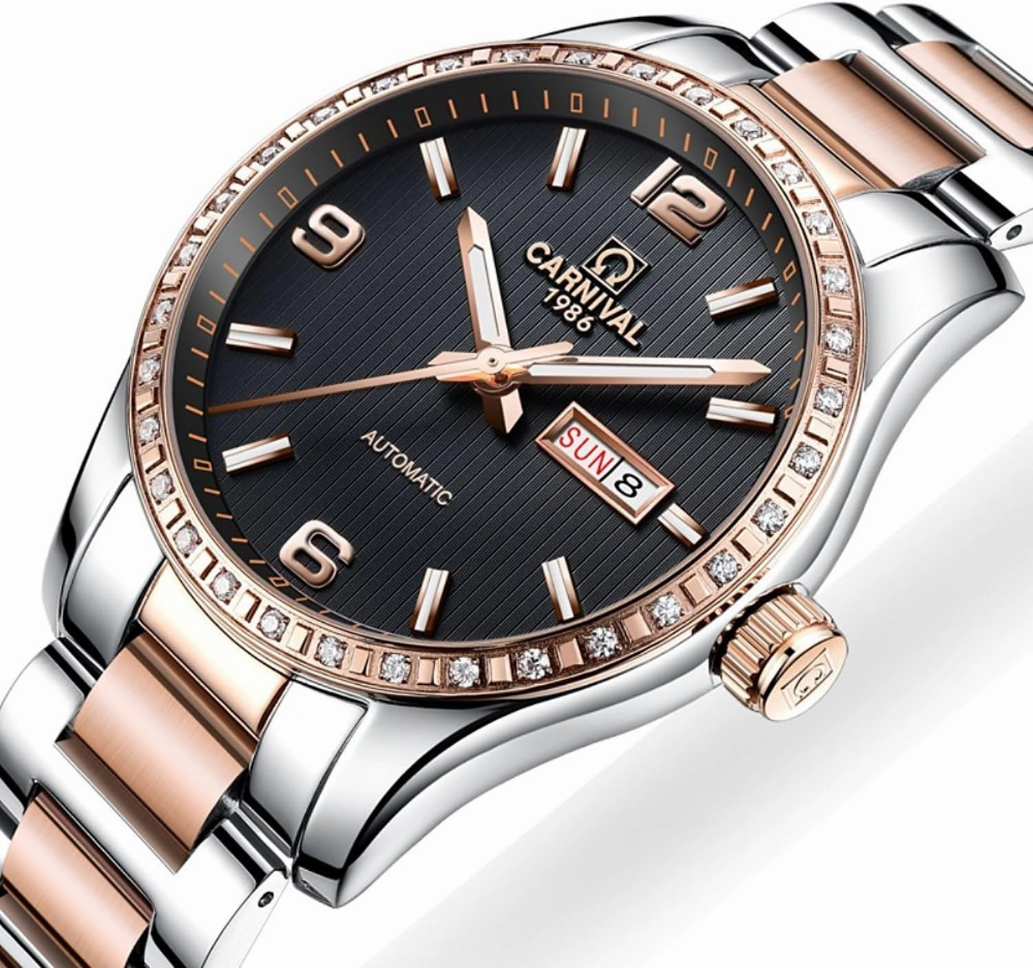 carlien Couple Watches Men and Women Automatic Mechanical Calendar Waterproof Watch Chic Dress for Her or His Set of 2