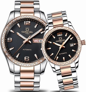 carlien Couple Watches Men and Women Automatic Mechanical Calendar Waterproof Watch Chic Dress for Her or His Set of 2