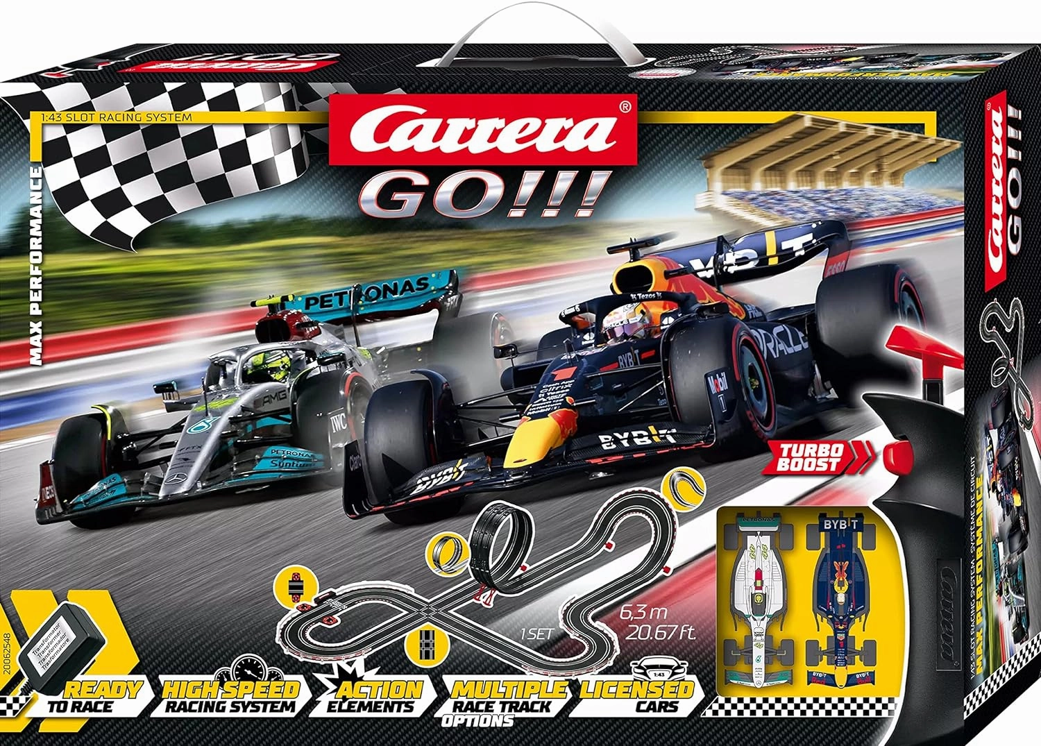 Carrera GO Electric Powered Slot Car Racing Kids Toy Race Track Set 1:43 Scale, Max Performance