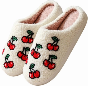 Cartoon Slippers for Women Men, Soft Fluffy Warm Lightweight Non-Slip Cute House Slippers Slip-On Cozy Indoor Outdoor Heart Meet Ne at Night Mushroom Cherry Strawberry Evil Eye Slippers