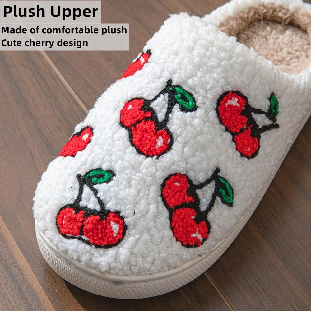 Cartoon Slippers for Women Men, Soft Fluffy Warm Lightweight Non-Slip Cute House Slippers Slip-On Cozy Indoor Outdoor Heart Meet Ne at Night Mushroom Cherry Strawberry Evil Eye Slippers