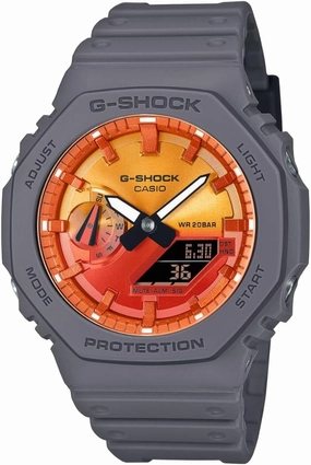 Casio G-Shock Flames of Color Gray Resin Orange Dial Octagonal Watch GA2100FL-8A