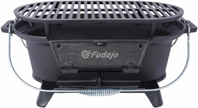 Cast Iron Grill Outdoor, Portable Charcoal and Tabletop Skillet - 100% Cast Iron, Enameled, Durable (Black Oval)