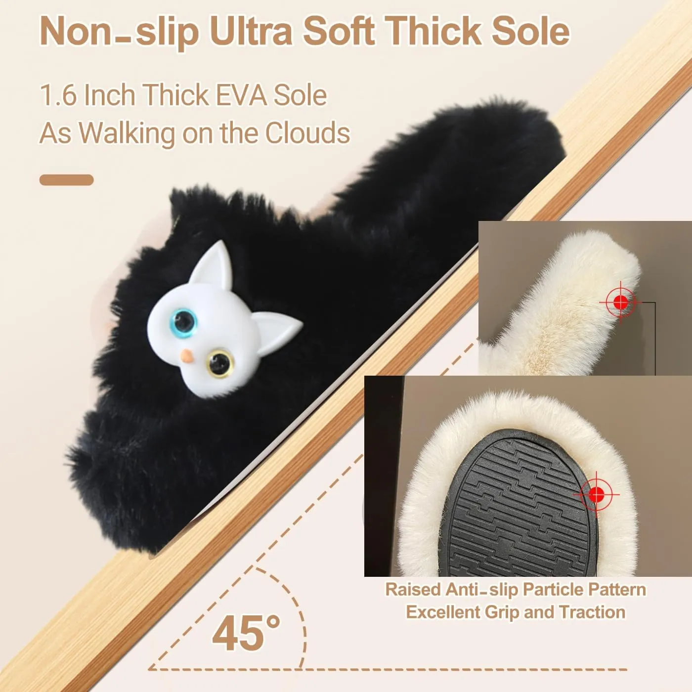 Cat Face Slippers for Women Soft Plush Fuzzy Kawaii Women's Slippers Ultra Comfy Cute House Shoes Open Toe Indoor Outdoor Soft Thick Sole