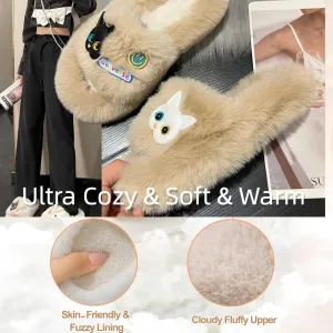 Cat Face Slippers for Women Soft Plush Fuzzy Kawaii Women's Slippers Ultra Comfy Cute House Shoes Open Toe Indoor Outdoor Soft Thick Sole