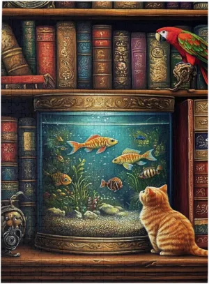 Cat In Front Of Fish Tank,Pet Jigsaw Puzzle 500 Pieces, Wooden Puzzles For Adults, Vibrant And Unique, Creative Entertainment Game, Enjoy The Process,Challenging Brain Exercise