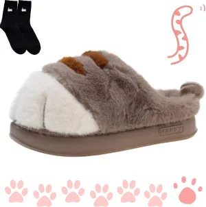 Cat Paw Slippers, Cute Funny 3D Cat Feet Slippers, Cozy Fuzzy Cat Paw Slippers for Women, Warm Winter Cat Paws Slippers