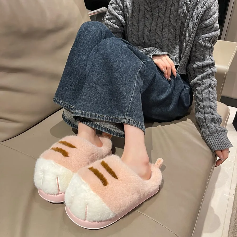 Cat Paw Slippers, Cute Funny 3D Cat Feet Slippers, Cozy Fuzzy Cat Paw Slippers for Women, Warm Winter Cat Paws Slippers