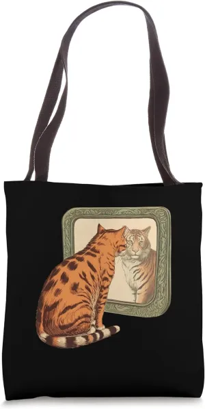 Cat Tiger Reflection Funny Animal Design Tote Bag