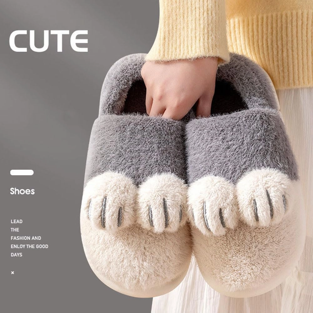 Cat Paw Slippers, 3D Cute Cartoon Cat Paw Slippers for Women, Winter Cozy Warm Furry Home Slides