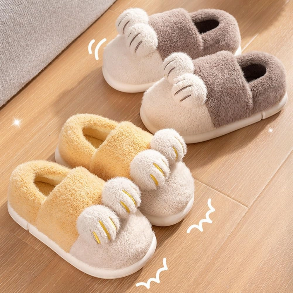 Cat Paw Slippers, 3D Cute Cartoon Cat Paw Slippers for Women, Winter Cozy Warm Furry Home Slides