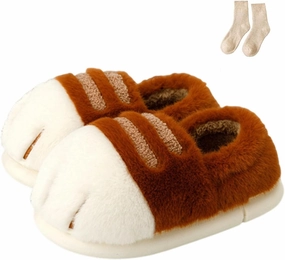 Cat Paw Slippers, 3D Cute Cartoon Cat Paw Slippers for Women, Winter Cozy Warm Furry Home Slides
